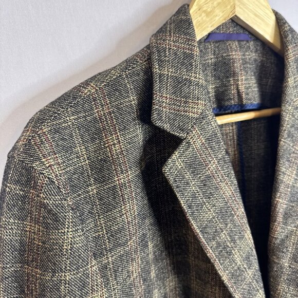 Bugatti Made In Germany Wool Plaid Casual Blazer Brown Tan Check Men 40 - Picture 3 of 11